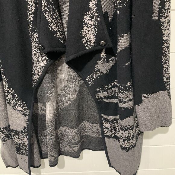 Ming Wang | Cardigan Open Front Black Tan Long Sleeve Sweater- Size Large - Picture 3 of 10